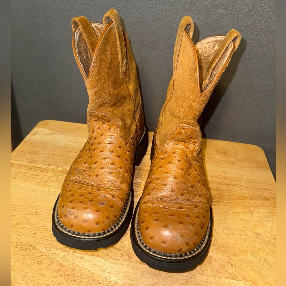 Babyfat Ariat Western Womens Boots Tan Croc Style leather Suede 9B